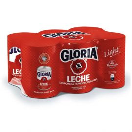 Leche Evaporada GLORIA Light Paquete 6un Lata 400g